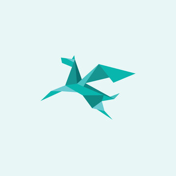 low poly origami flying pegasus logo