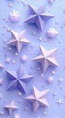 Obraz premium Lavender stars and glitter on a light purple background.