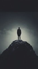 Silhouette of a person standing on a hilltop.