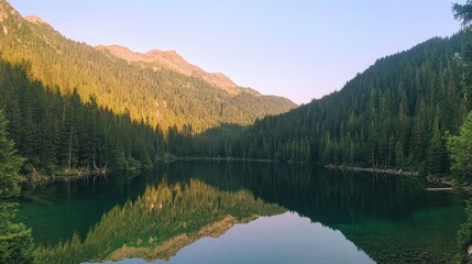 A lake with a mountain in the background