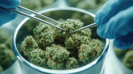 Harvesting cannabis buds indoor grow facility close-up image clean environment professional viewpoint quality control