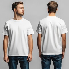 Blank White T-Shirt Mockup on Male Model Front and Back View