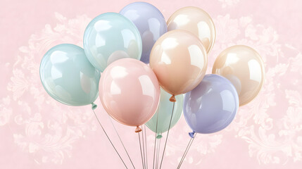 Set of round helium balloons in soft pastel colors, festive 3d design for valentine's day, weddings, birthdays, and elegant decorative elements illustration.
