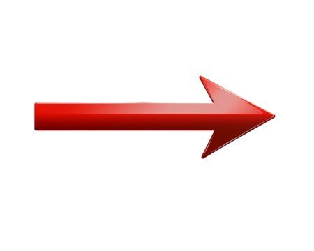  Red arrow, right-pointing direction sign on a transparent background