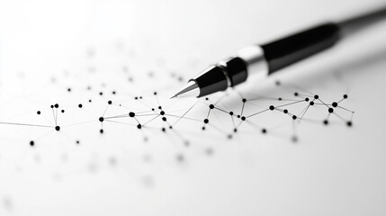 close-up of a pen on financial documents, charts, and graphs related to business, investment, and banking