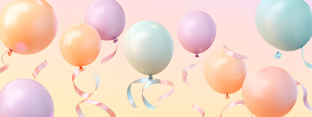 Set of round helium balloons in soft pastel colors, festive 3d design for valentine's day, weddings, birthdays, and elegant decorative elements illustration.