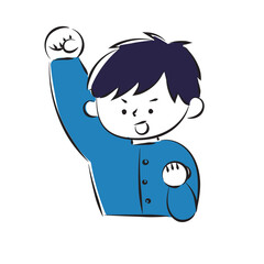 A simple hand-drawn illustration of a male student wearing the school run, posing with gusto.