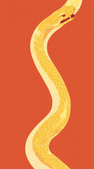 Fototapeta premium A golden snake Chinese illustration is wrapped around the edge of an orange-red background, Festive year of the snake wallpaper with copy spaces.
