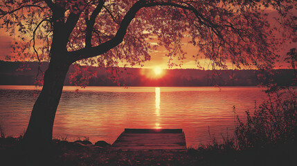 Lake wilhelm sunset, pennsylvania fall foliage, autumn landscape photography. Willowbloom. Illustration
