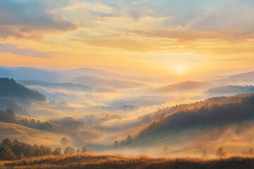 Obraz premium Golden Sunrise Paints Carpathian Peaks: Majestic Mountain Majesty, Breathtaking Dawn Sky View Calm 