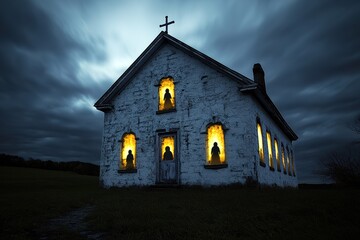 Fototapeta premium Eerie Abandoned Mansion: Isolated Haunted House in the Middle of Nowhere dark ruin fear mood dark 