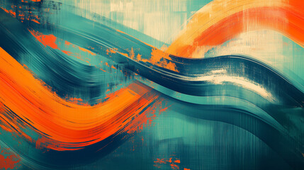 Vivid Abstract Painting with Orange and Blue Brushstroke Patterns