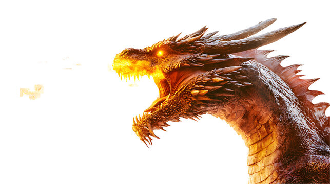Dragon breathing fire isolated background stock photo fantasy close-up mythical creature