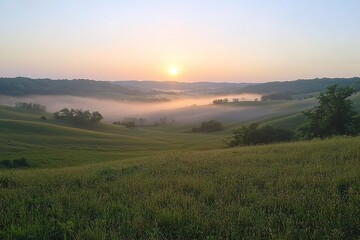 Obraz premium Serene Rolling Hills: A Panoramic Vista of Undulating Fields and Countryside Beauty sky sun day view