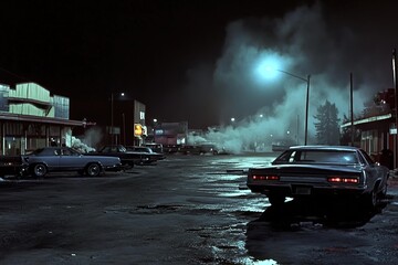 Dark City Showdown: Gripping Action Movie Screenshot hero film noir night scene fight chase urban   