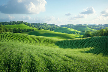Fototapeta premium Rolling Green Hills and Lush Wheat Fields Landscape