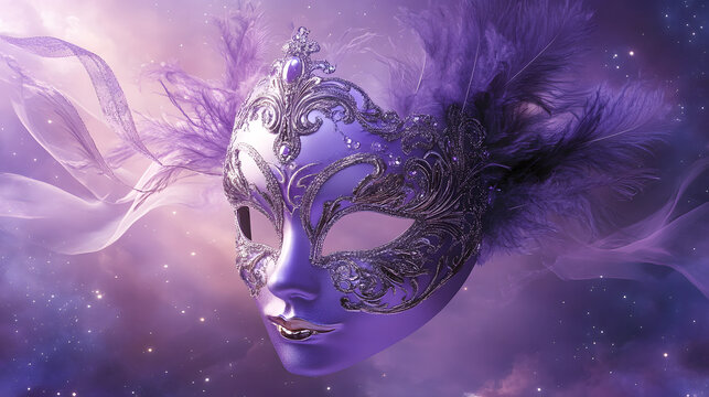elegant 3d illustration of a decorative purple masquerade mask, perfect for parties, events, and carnival themed celebrations with a touch of mystery and sophistication.