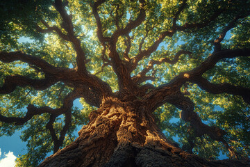 Fototapeta premium Majestic Oak Tree Canopy Reaching Towards The Sky