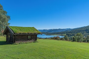 Charming Grass-Roofed Log Cabin in a Bee-utiful Meadow home bees wood rural house green trees stone 