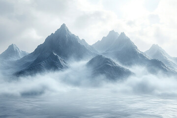 Obraz premium Misty Mountains Rise Above A Calm Still Water