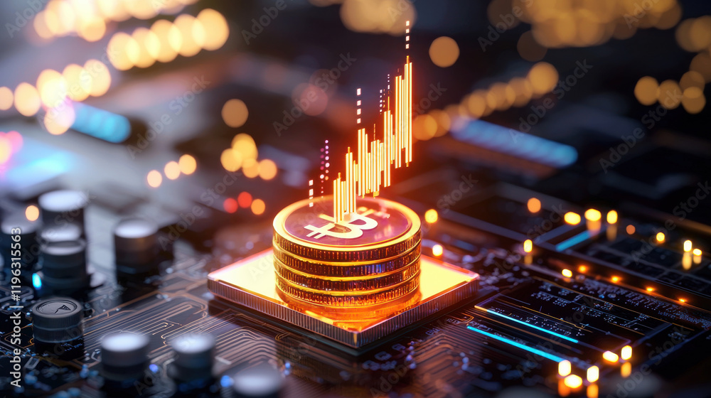 Poster financial growth cryptocurrency digital currency investment technology glowing coins data visualizat