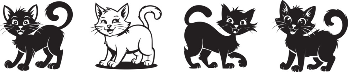Cute and Playful Cat Cartoon Illustration Set