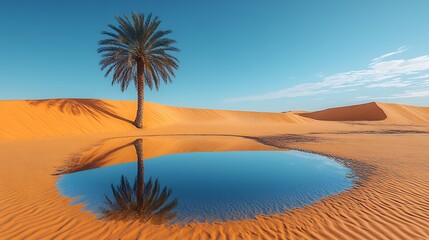 Serene Oasis: Palm Tree Reflection in Desert Pool