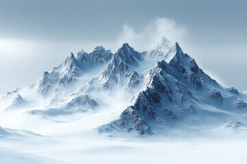 Fototapeta premium Majestic Snowy Mountain Range Under a Windy Sky