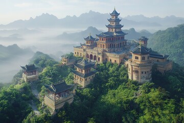 Fototapeta premium Majestic Muyang Palace: An Aerial View of Architectural Grandeur. Breathtaking drone shot showcasing