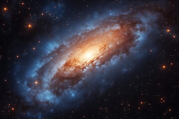 Obraz premium Spiral galaxy with orange and blue hues in deep space.