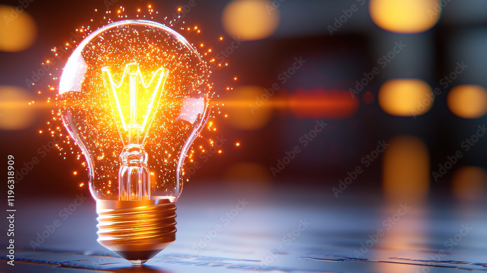 Aufkleber glowing lightbulb made of digital particles emits warm, vibrant glow, symbolizing innovation and cre