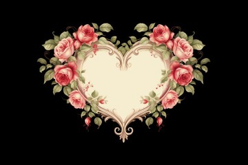 Vintage frame red roses art porcelain graphics.