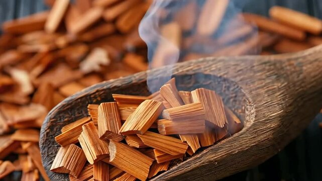 Chips of red sandalwood, a component in essential oils