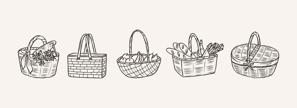 Hand drawn picnic baskets collection