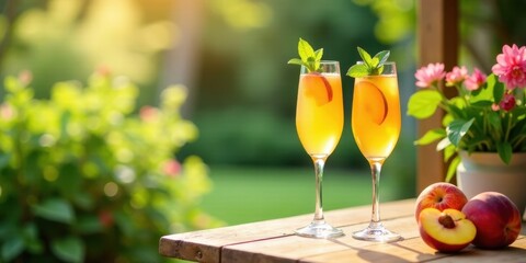 Refreshing Peach Cocktails on a Sunny Patio Table