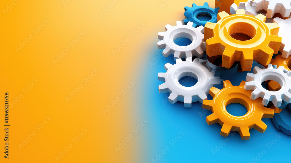 Leinwandbilder conceptual image of interlocking gears in vibrant colors, symbolizing teamwork and collaboration. de