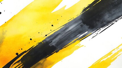 Abstract yellow black watercolor strokes, white background, design element