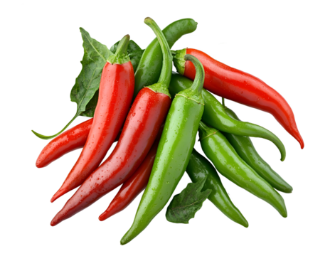 Fresh red and green chili peppers png isolated on transparent background