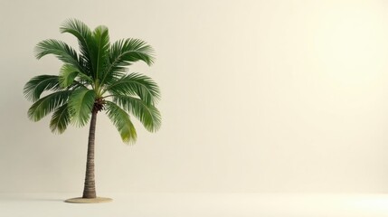 Obraz premium Single Palm Tree Against a Neutral Background, Ideal for Tropical Themed Designs and Projects