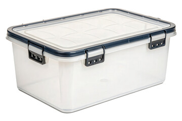 White plastic storage container with a lid isolated with transparent background
