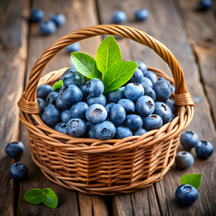 Juicy Blueberries in a Rustic Basket. A Summer Delight