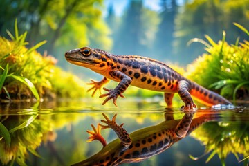 Obraz premium Adorable Newt Posing in a Calm Pond - High-Resolution Stock Photo