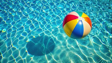 Aerial View: Vibrant Beach Ball Floating in Crystal-Clear Pool, Summer Fun