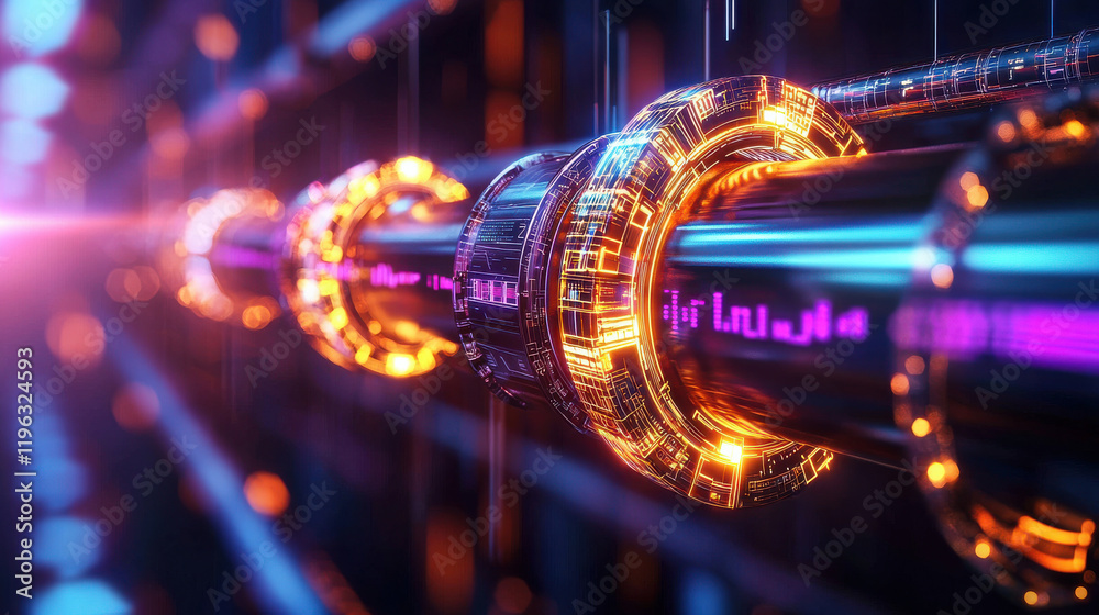 Fototapete futuristic digital pipeline with glowing circuits and vibrant colors, showcasing advanced technology and innovation in high tech environment