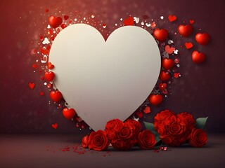 A red hears background, Valentine's day background with red and pink hearts like balloons on pink background, flat lay, Generative AI