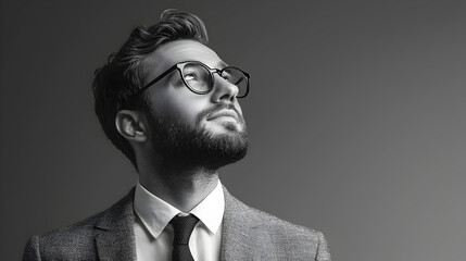 Fototapeta premium Stylish Man in Suit Glasses Black and White Portrait