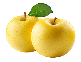 Yellow apples with water droplets png isolated on transparent background