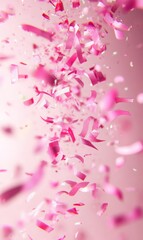 Obraz premium Pink Confetti Showering Down in a Festive Celebration with a Light Pink Gradient Background