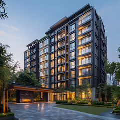 Obraz premium Modern Luxury Apartment Building at Dusk
