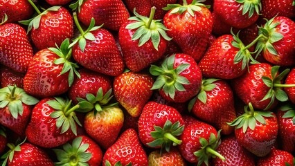 Creative Strawberry Flat Lay: Macro Food Photography, Vibrant Red Berries